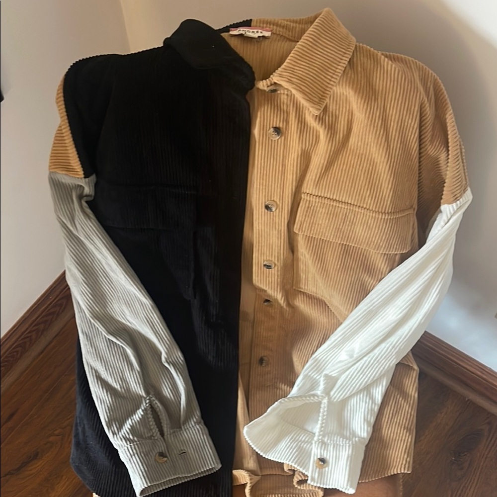 ANDREE BY UNIT Black and Tan Button Down Shirt with Dress Collar